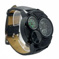 OULM นาฬิกาข้อมือผู้ชายSport  Unique Design 3 Dial Time สีดำ สายหนัง รุ่น OU3594 พร้อมกล่องนาฬิกา