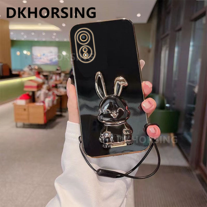 dkhorsing-เคสโทรศัพท์นิ่มชุบสำหรับ-oppo-a98-a78-a77-a77s-a57-a96-a76-a17-a17k-a16-a16k-a16e-เคสกระต่ายน่ารักการ์ตูน-oppoa98-5g-2023ฝาครอบกันกระแทก-oppoa78-5g-พร้อมที่ยึดบาร์และสายคล้องมือ