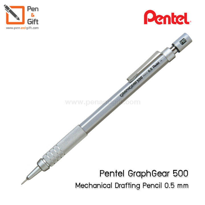 pentel-graphgear-500-mechanical-drafting-pencil-0-3-0-5-0-7-0-9-mm-silver-barrel-pentel-ดินสอกดเขียนแบบ-กราฟเกียร์-500-ด้ามสีเงิน-เลือกได้-4-ขนาด-0-3-มม-0-5-มม-0-7-มม-0-9-มม-penandgift