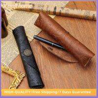 X CRAFT HOME เคสปากกาวินเทจสำหรับวางโต๊ะสีดำน้ำตาล2ชิ้นอุปกรณ์เครื่องหนังห่อกระเป๋าดินสอบ้าน