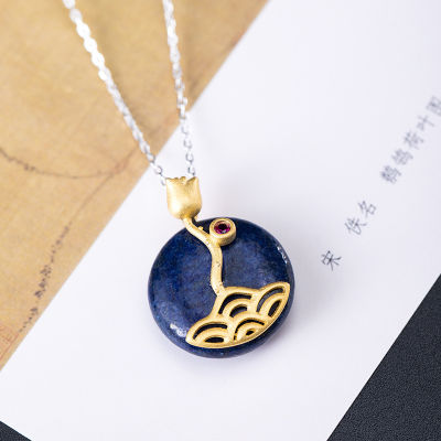 925 Sterling Silver Lapis Lazuli Flower Pendant Necklace For Women Original Handmade Female Luxury Vintage Jewelry Spring New