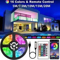 ☄✳☾ 5050 RGB USB LED Strip Light 5 M/7.5 M/10 M/15 M/20 M บลูทูธรีโมทคอนโทรลเปลี่ยนสี LED เทปพื้นหลังทีวี DC5V ไฟ LED สำหรับห้อง ไฟคริสต์มาส คริสต์มาส