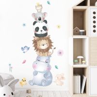 [24 Home Accessories] Kawaii สัตว์การ์ตูนสติ๊กเกอร์ติดผนังสำหรับตกแต่งห้องเด็กฮิปโปสิงโตแพนด้าห้องนอนห้องนั่งเล่นอุปกรณ์ตกแต่งผนัง D Ecals