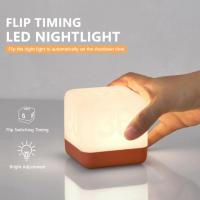 Creative Flip Timer Night Light USB Charging Cube LED Lamp Flip Timing Bedside Night Lamp Energy-saving WarmWhite Light