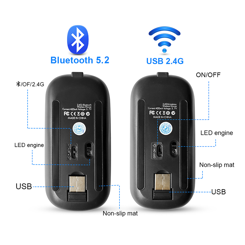 Bluetooth wireless mouse 2.4Ghz Receiver Rechargeable Mouse Wireless Silent LED Backlit Mice USB Optical Mouse PC Laptop Computer tetikus