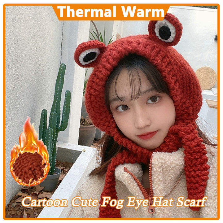 Korean Winter Cute Fog Eye Hat Scarf 2 In 1 Knitted Cartoon Animal