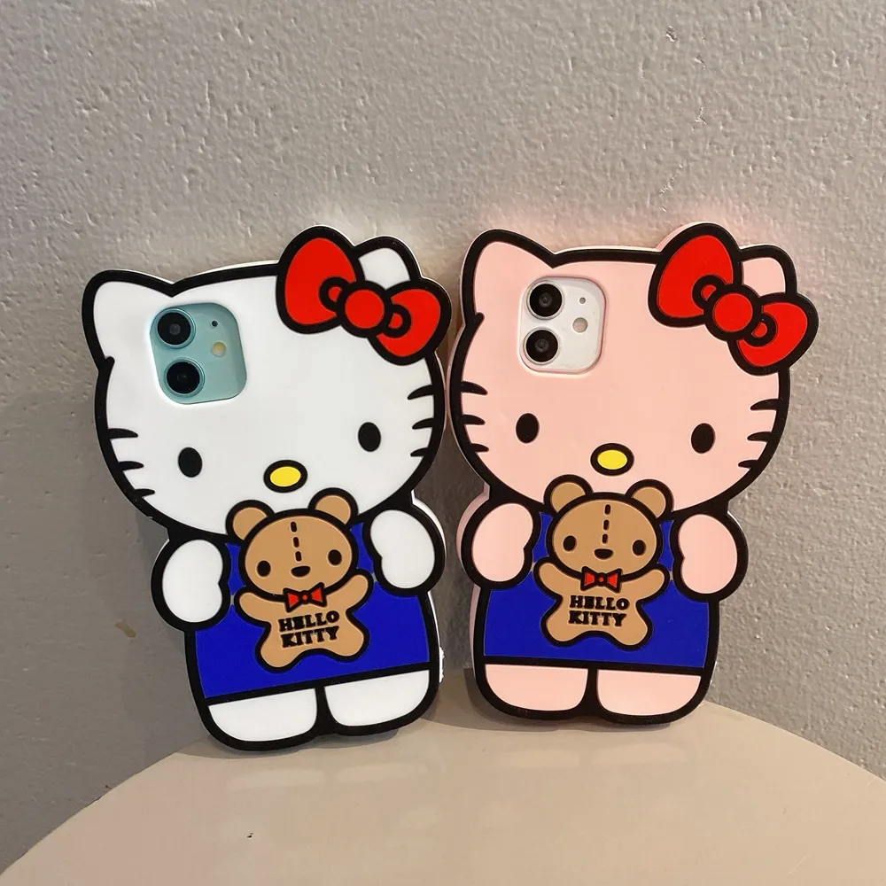 Cute Cartoon Hello Kitty Bear 3D Phone Case for iPhone 14 Pro Max 14 Pro 14  Plus Shockproof Hello Kitty Soft Mobile Phone Back Cover for iPhone 13 Pro  Max Hello Kitty