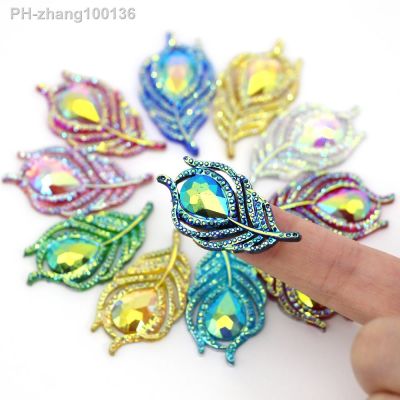 10Pcs 0.79X1.5 quot; Resin Rhinestones AB Crystal Peacock Feathers Resin Flat Back Gems Leaf Shape Sew Crystal Strass For Clothes DIY