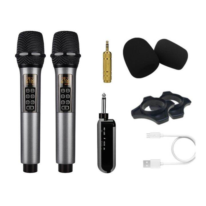Wireless Microphone Professional Handheld 2 Channels UHF Mic Adjustable