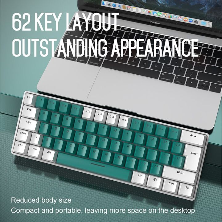 T60 Russian Mini Gaming Mechanical Keyboard for Gamer 62 Keys Backlit  Type-C Wired Game Office Keyboard Portable for Travel 
