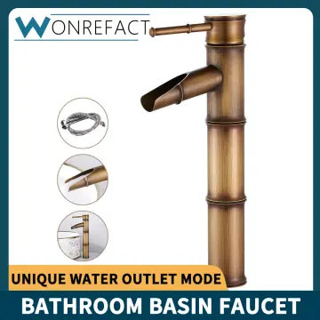 Bathroom Basin Faucet Antique Brass Bamboo Shape Faucet Bronze Finish Sink  Faucet Single Handle Hot and Cold Water Mixer Tap