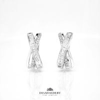 ต่างหูเพชรแท้ Infinity Cross Hoop Diamond Earrings ( Diamond Earrings )