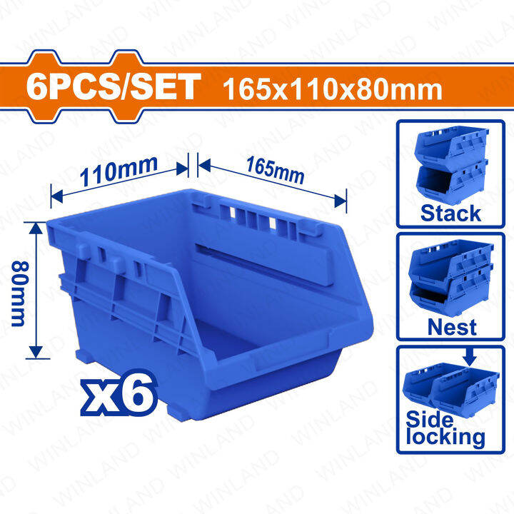Wadfow By Winland Set Of 6pcs Plastic Trays Storage Bins 165x110x80mm Open Type Wtb8336 Wad Ht 8947
