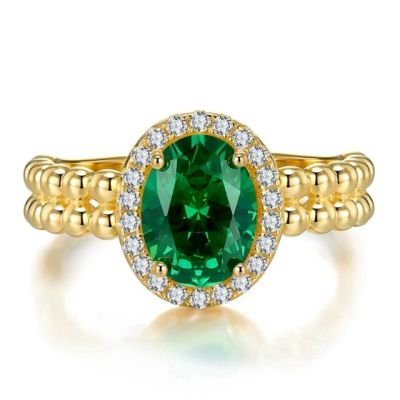 Wong Rain 925 Sterling Silver Oval Cut 2CT Emerald High Carbon Diamond Gemstone Wedding Engagement Vintage Ring Fine Jewelry