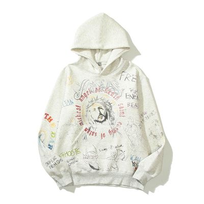 Ouyang Nana Same Style Graffiti Sweater Womens Hooded Korean Version Loose Plus Velvet Thickening Hoodie Women Korean Style Hoodies