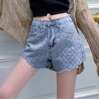 【YD】 Hot Rhinestone Loose Denim Shorts Womens Ins New Hole Wide Feet Thin Pants Trend  ripped jeans for women