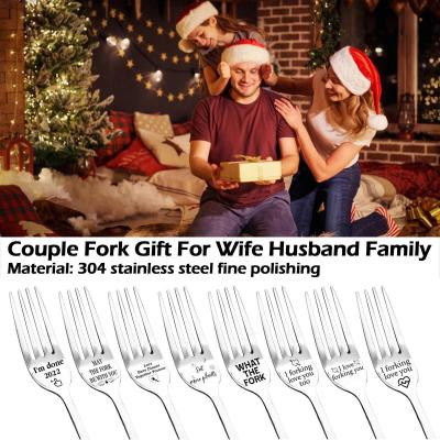 คริสต์มาสคู่ส้อมของขวัญสำหรับภรรยาสามีครอบครัวจดหมายพิมพ์ส้อมมีดเหล็กส้อมผลไม้ของขวัญส้อมสำหรับพรรค W1m8