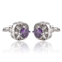 Fashion Luxury Purple Crystal Zircon Round Cufflinks Classic French Shirt Casual Cuff Button Wedding Party Glamour Jewelry Gifts Cuff Link