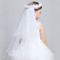 White Tulle Girls Party Hats Kid Baby Hairband Garland Hairwear Accessories Decoration Flower Girl Veil 2 Layers H01