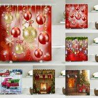 Merry Christmas Bath Curtain ตกแต่งบ้านคริสต์มาสสีแดงของขวัญคริสต์มาสม่านอาบน้ำผ้าโพลีเอสเตอร์ม่านอาบน้ำกันน้ำ 180 * 180 ซม