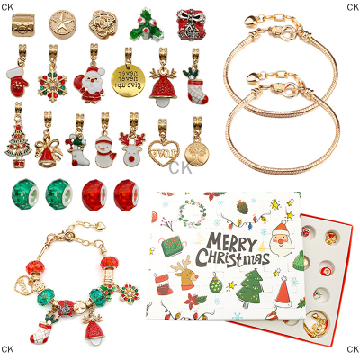 CK สร้อยคอ24pcs จี้คริสต์มาสนับถอยหลัง Advent ปฏิทินตาบอดกล่องคริสต์มาสแกน DIY สร้อยข้อมือคริสต์มาส Surprise Gift BOX