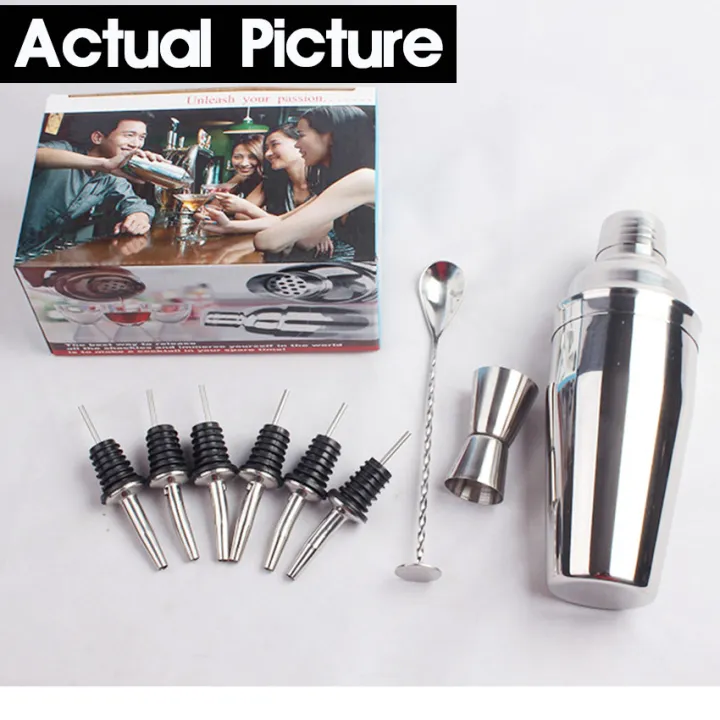 【9pcsset 750ml】 Stainless Steel Cocktail Shaker Mixer Drink Bartender Browser Kit Bars Set 8580