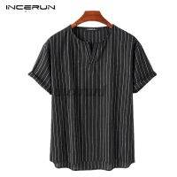 incerun เสื้อแขนสั้น คอวี ทรงหลวม สำหรับผู้ชาย