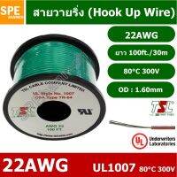 [คุณภาพดี] HK-22-1007-100FT สีเขียว GREEN สายไฟเดี่ยว เส้นฝอย ไส้เงิน 22AWG UL1007 30 เมตร ขดเล็ก สายไฟเดี่ยว แกนฝอย AWG22 UL100...