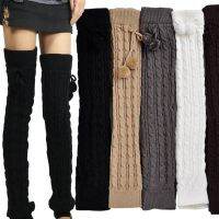 Women Girls Winter Braided Cable Knit Thigh High Long Leg Warmers Solid Color Crochet Thermal Boots Cuff Socks with Pompom Ball