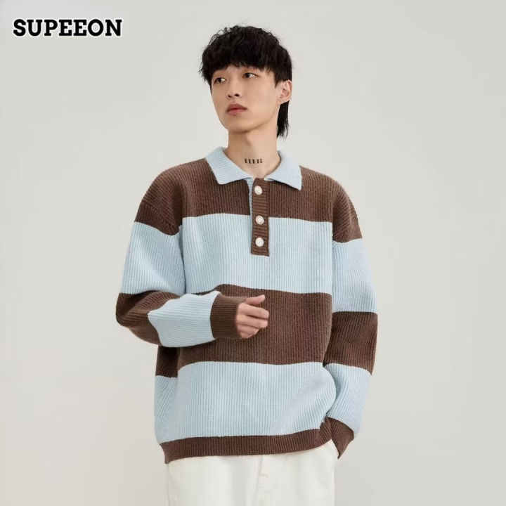hnf531-supeeon-mens-sweater-color-matching-polo-neck-sweater-comfortable-and-simple-fashion-casual-sweater