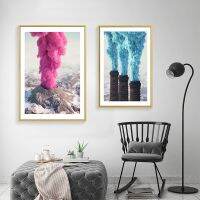 Pink Volcano Poster Modern Style Landscape Painting  Blue Volcano Eruption Printing Wall Painting  Living Room Hanging Painting Wall Décor