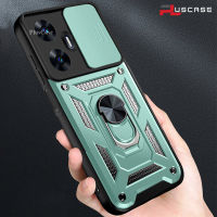 PlusCase สำหรับ Realme C55 Armor-Level เกราะยืนสไลด์ฝาปิดเลนส์ป้องกันการกระแทกเคสโทรศัพท์กลับยาก