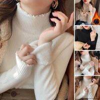 【CW】 Top Color Shirring Whorl Texture Pullover Soft Cold Half Collar Neck Protection Blous