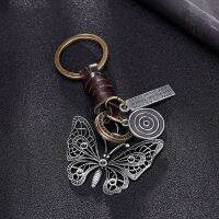 Beautiful butterfly suspension pendant metal leather keychain for girls Car keys chain Women bag handbag purse charms men Key Chains