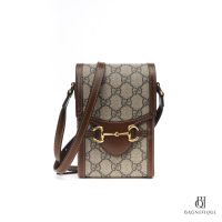 GUCCI HORSEBIT PHONE MINI BROWN GG MONOGRAM GHW