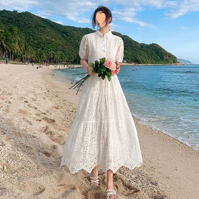 White dress new super fairy skirts seaside beach resort lace dresses Bali beach dress