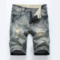 Summer cotton hole denim shorts male ripped jeans retro men jean shorts bermuda skate board harem mens jogger ankle Length