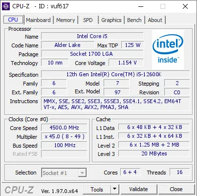 Intel® Core™ i5-12600K Processor 20M Cache, up to 4.90 GHz