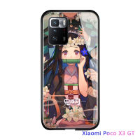 เคสมือถือ เคสโทรศัพท์ เคส Xiaomi MI Poco X3 GT Xiaomi PocoX3 GT XiaomiPoco X3 GT กันกระแทกอะนิเมะสำหรับหญิง Demon Slayer เคสโทรศัพท์ Kimetsu ไม่มี Yaiba Tanjirou Nezuko Glossy กระจกเทมเปอร์ปลอก