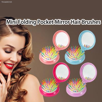 ▼ Mini Portable Folding Pocket Mirror Hair Comb Round Hair Brush Women Massage Comb