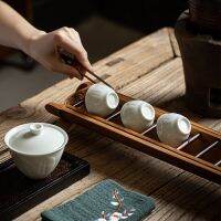 Bamboo multi-grid cup holder double-layer storage bamboo drying cup holder drain rack cup support