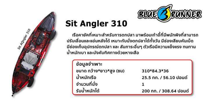 ส่งฟรี-blue-runner-เรือคายัคตกปลา-kayak-sit-angler-10-ฟุต-รับน้ำหนักได้-200กก-ฟรีเบาะรองนั่ง-และไม้พาย