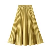 Solid color pleated skirt for womens fashionable high waisted length skirt