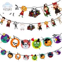 OXTRWZ halloween accessories ในร่ม หลากสี ธงฟักทอง วันฮาโลวีน สำหรับบ้านผีสิง เครื่องประดับ ห่วงโซ่กระดาษ ตกแต่งฮาโลวีน พวงมาลัยห้อย แบนเนอร์ฮาโลวีน