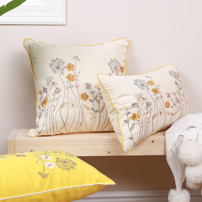Embroidery Pillow Cover 45x45cm30x50cm Yellow Cushion Cover With Dandelion Floral for home decoration Living Room Bedroom Sofa