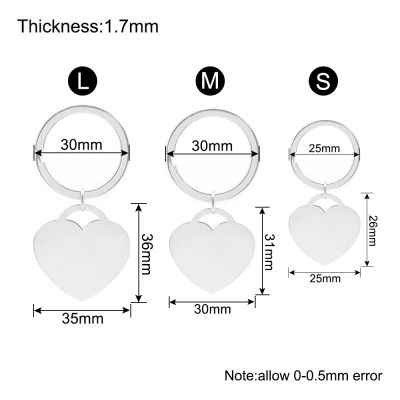 50ชิ้นส่วนบุคคลหัวใจแท็กสแตนเลสที่มีพวงกุญแจโลหะจี้ว่างเปล่าที่กำหนดเองพวงกุญแจของขวัญอุปกรณ์เสริม