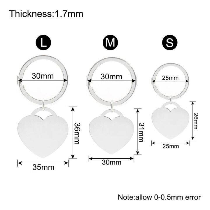 50ชิ้นส่วนบุคคลหัวใจแท็กสแตนเลสที่มีพวงกุญแจโลหะจี้ว่างเปล่าที่กำหนดเองพวงกุญแจของขวัญอุปกรณ์เสริม