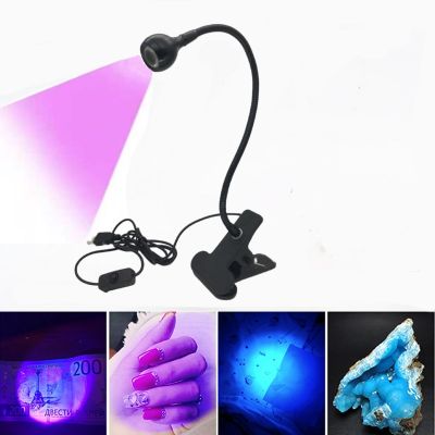 USB Ultraviolet Curing Lamp LED Blacklight Gooseneck Light with Clamp UV Light Fixture Black Light Lamp for Stain Detection Rechargeable Flashlights