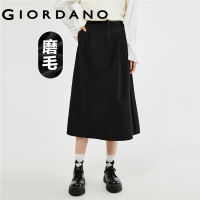 GIORDANO Women Skirts Half Elastic Waist Calf Length Long Skirts Solid Color Inverted Pleat Fashion Casual Long Skirts 05463683