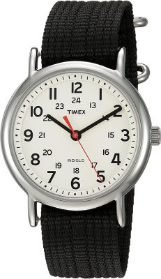 Timex Unisex TWC027600 Weekender 38mm Cream/Black Nylon Slip-Thru Strap Watch